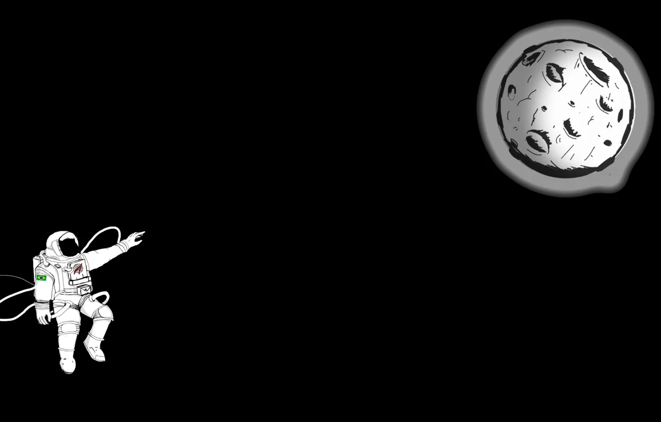Photo wallpaper moon, digital art, artwork, black background, situation, Minimalism, astronaut, spacesuit