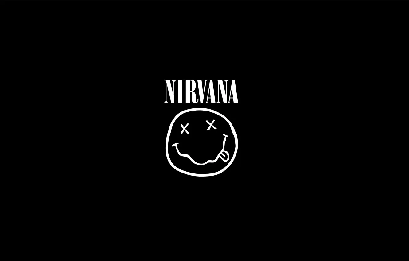 Photo wallpaper music, the inscription, logo, group, Nirvana, black background