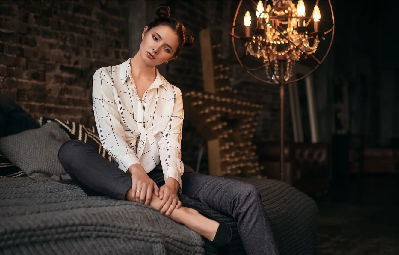 Photo wallpaper girl, photo, photographer, model, brunette, portrait, Disha Shemetova, hairbun