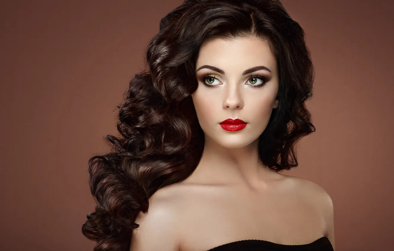 Photo wallpaper girl, fashion, studio, woman, brown, beautiful, beauty, lips