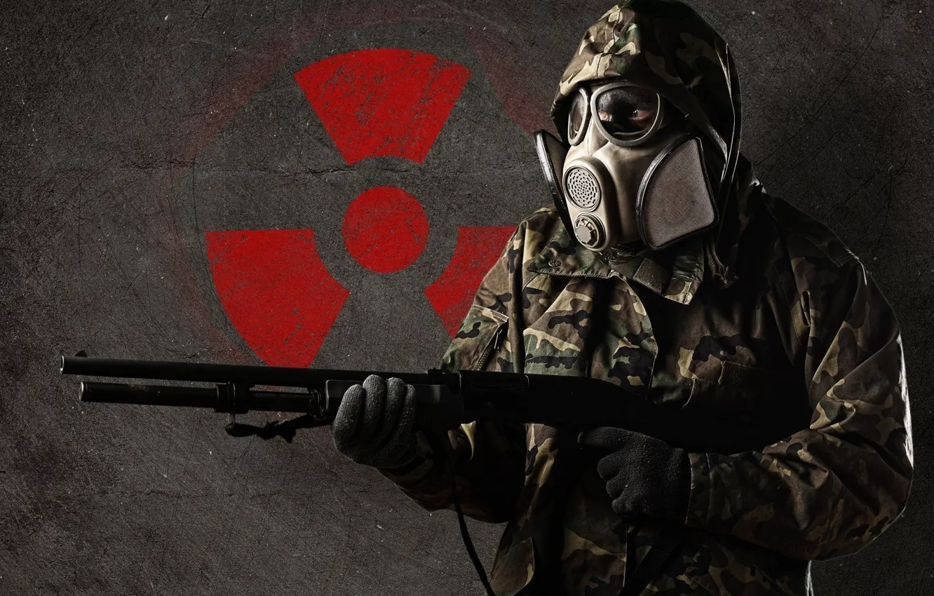 Photo wallpaper gun, soldier, military, weapon, man, shotgun, radiation, gloves