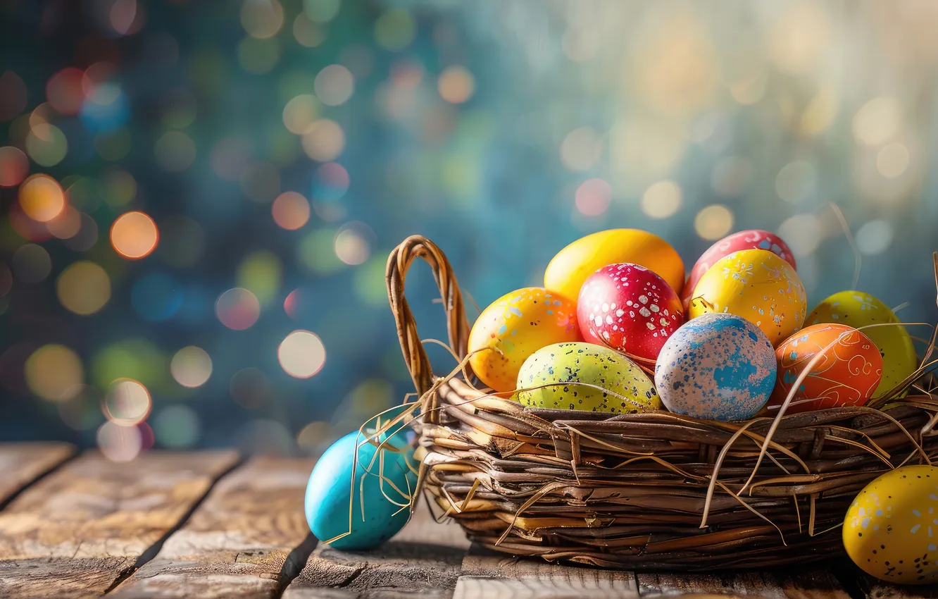 Photo wallpaper flowers, eggs, spring, colorful, Easter, happy, flowers, spring