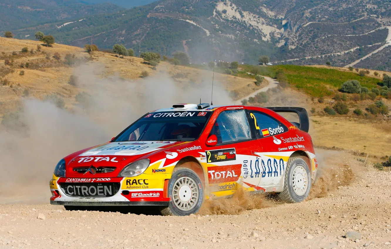 Photo wallpaper red, Citroen, Citroen, Rally, Dani Sordo, The view from the side, Xsara