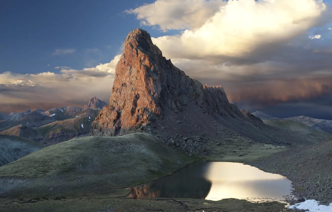 Photo wallpaper landscape, mountains, lake, panorama