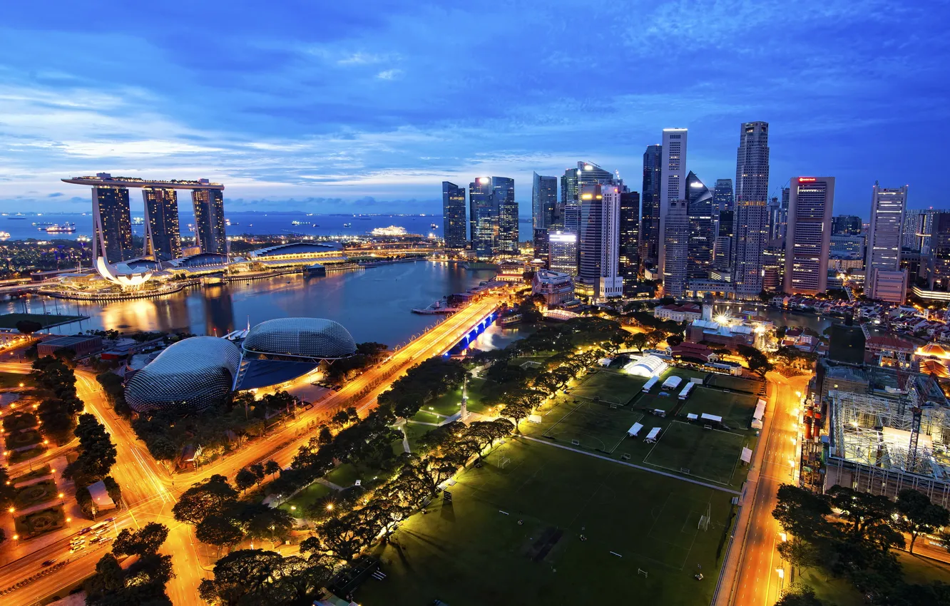 Photo wallpaper the city, skyscrapers, morning, panorama, Singapore, Singapore, Marina Bay