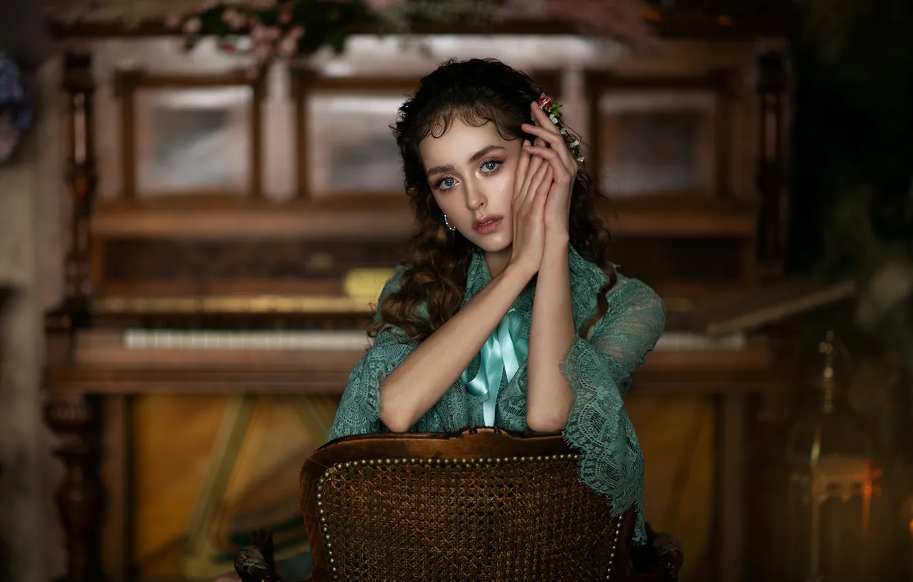 Photo wallpaper look, girl, face, pose, arrows, makeup, bokeh, Anastasia Barmina