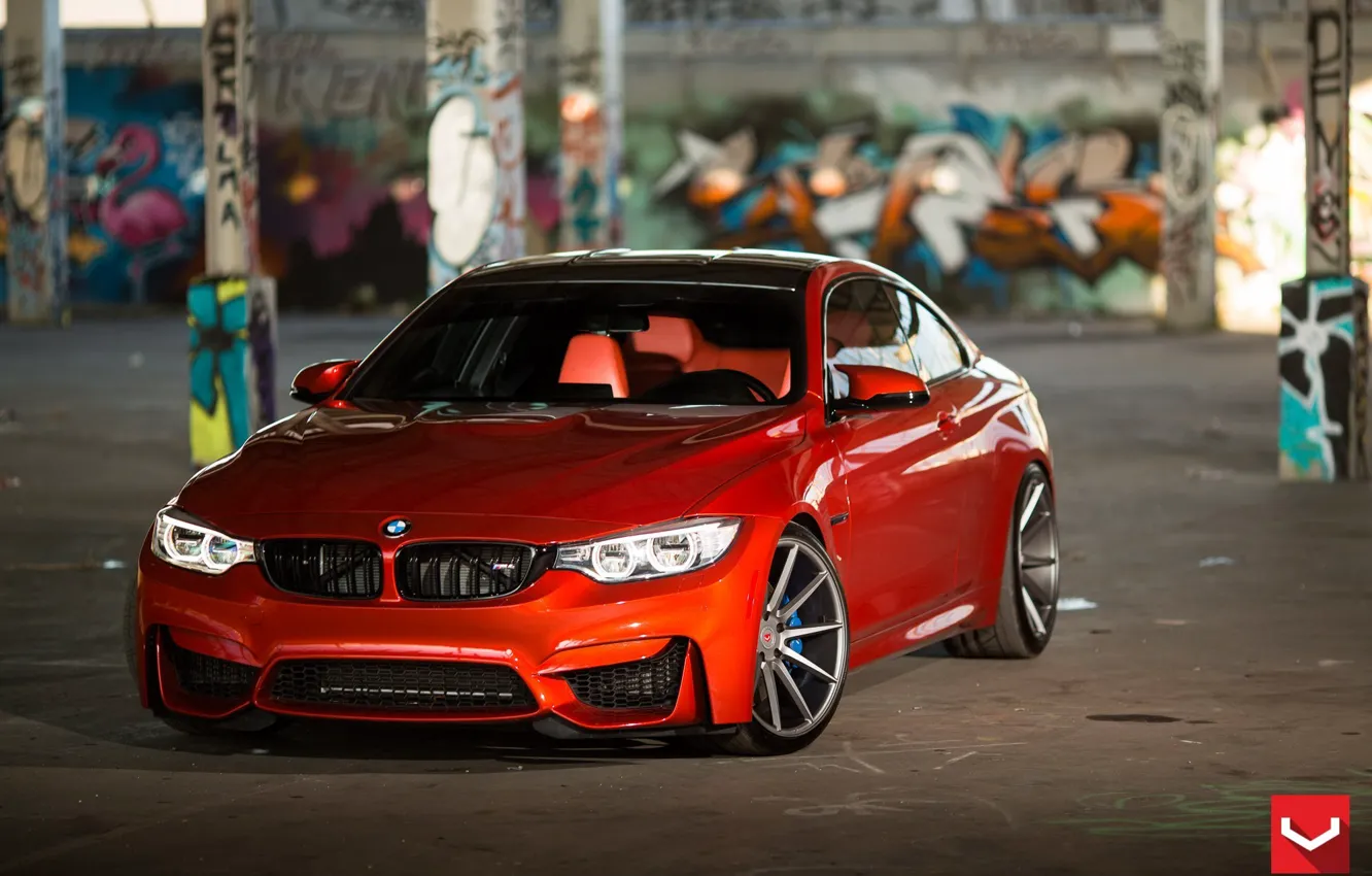 Photo wallpaper BMW, turbo, red, wheels, Coupe, power, germany, vossen