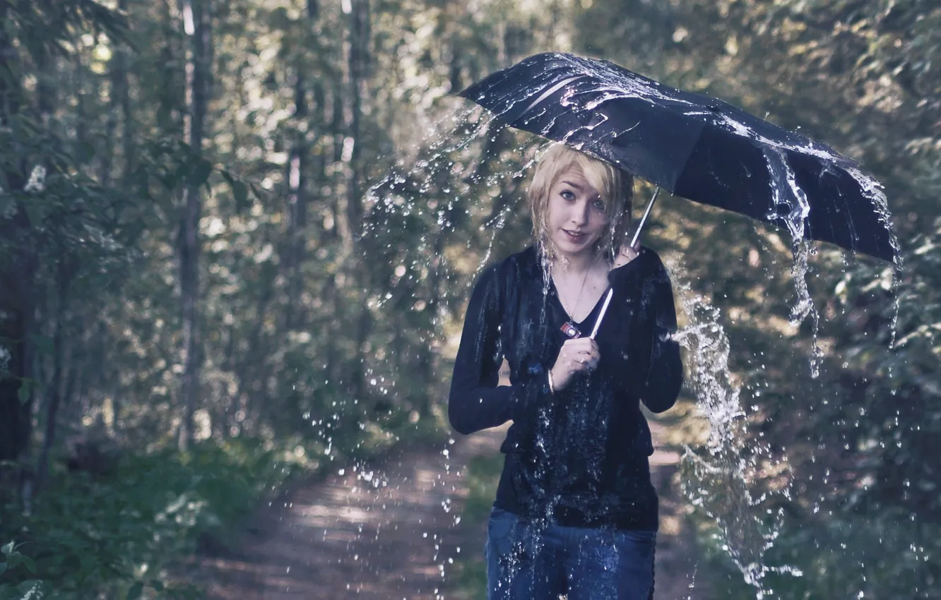 Photo wallpaper girl, rain, the situation, umbrella