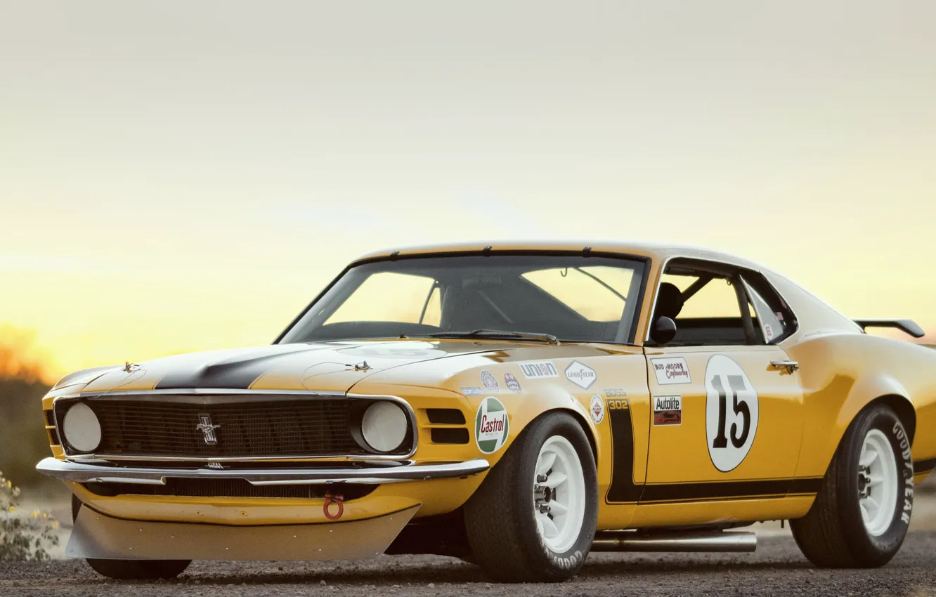 Photo wallpaper Mustang, Ford, Boss 302, Ford Mustang, yellow