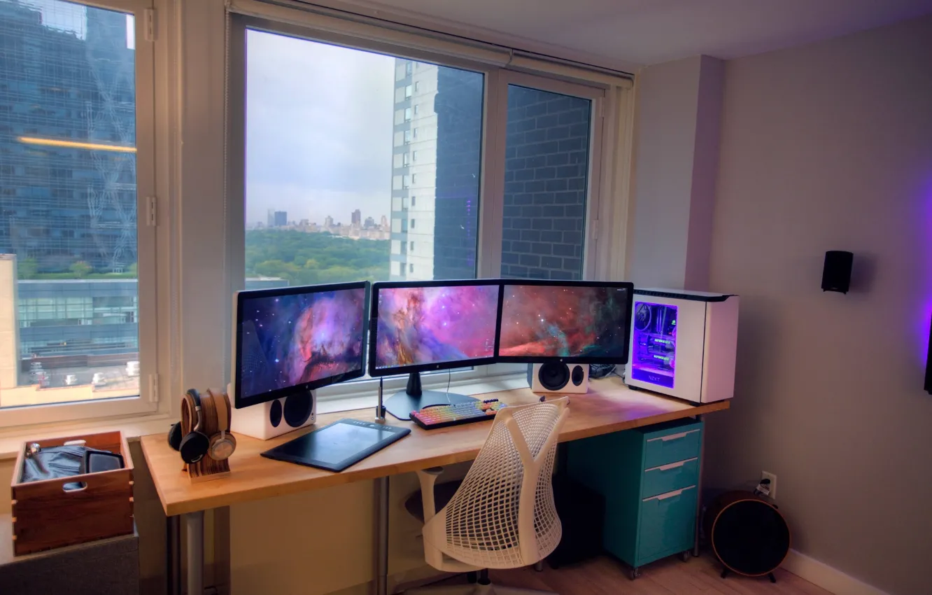 Photo wallpaper table, interior, window, chair, hi-tech, Personal Computer