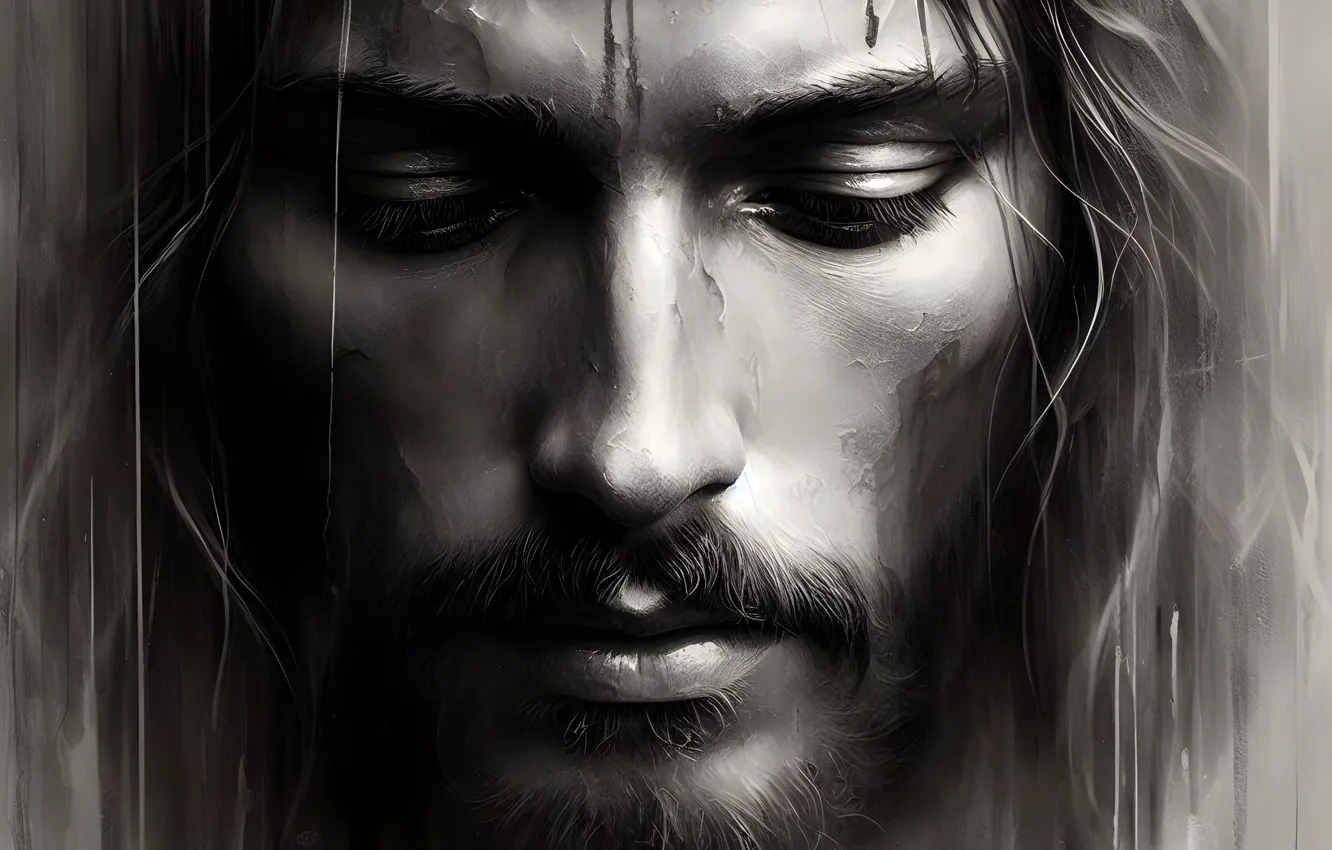 Photo wallpaper look, Jesus, portrait, male, religion, monochrome, teacher, faith