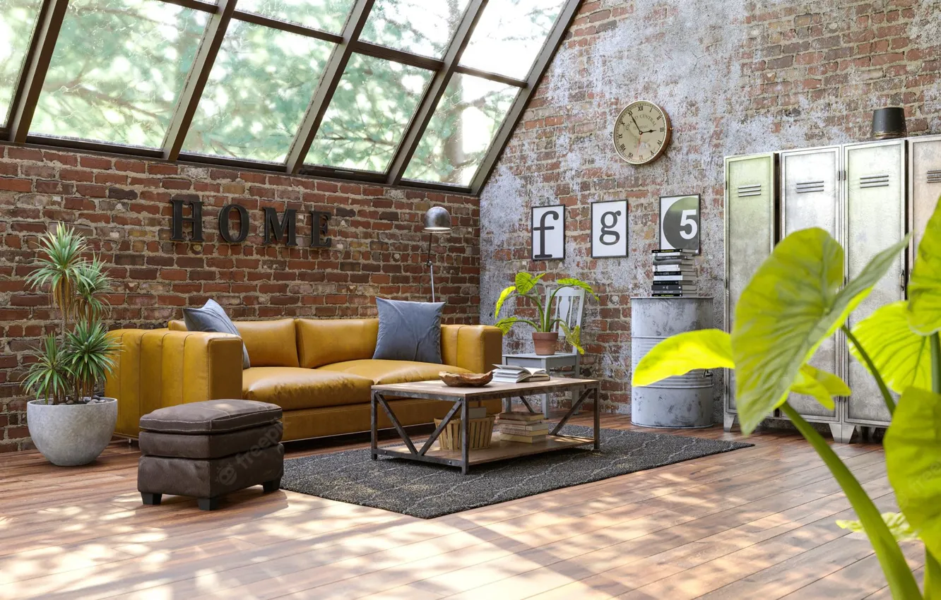 Photo wallpaper room, ladder, living room, design with grunge walls loft style, industrial-style interior, design with grunge …