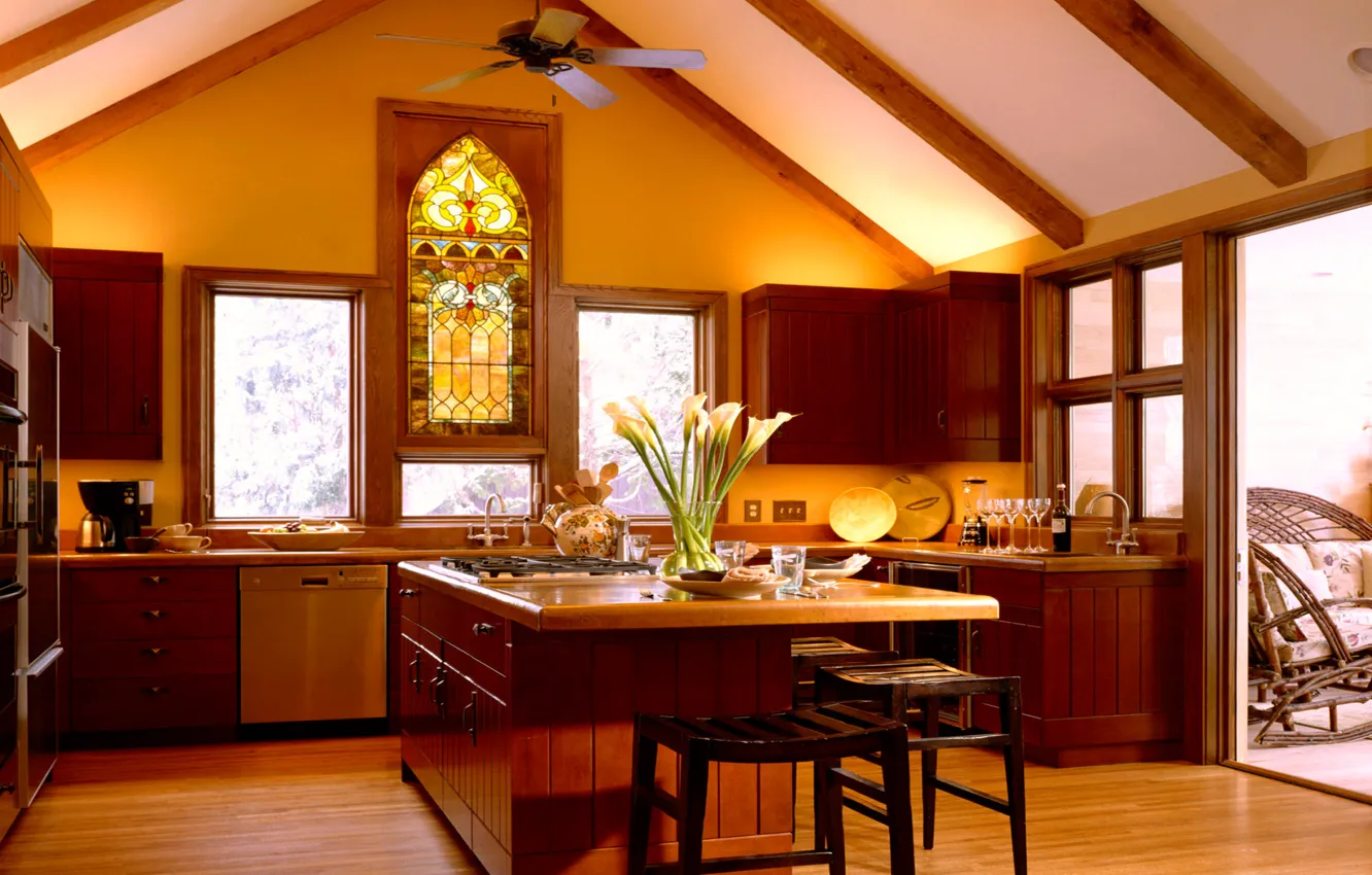 Photo wallpaper design, style, room, Villa, home, interior, kitchen, cottage