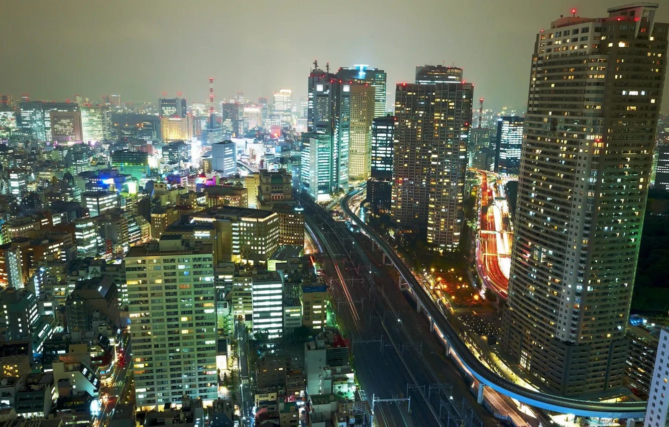 Photo wallpaper night, lights, building, Japan, Japan