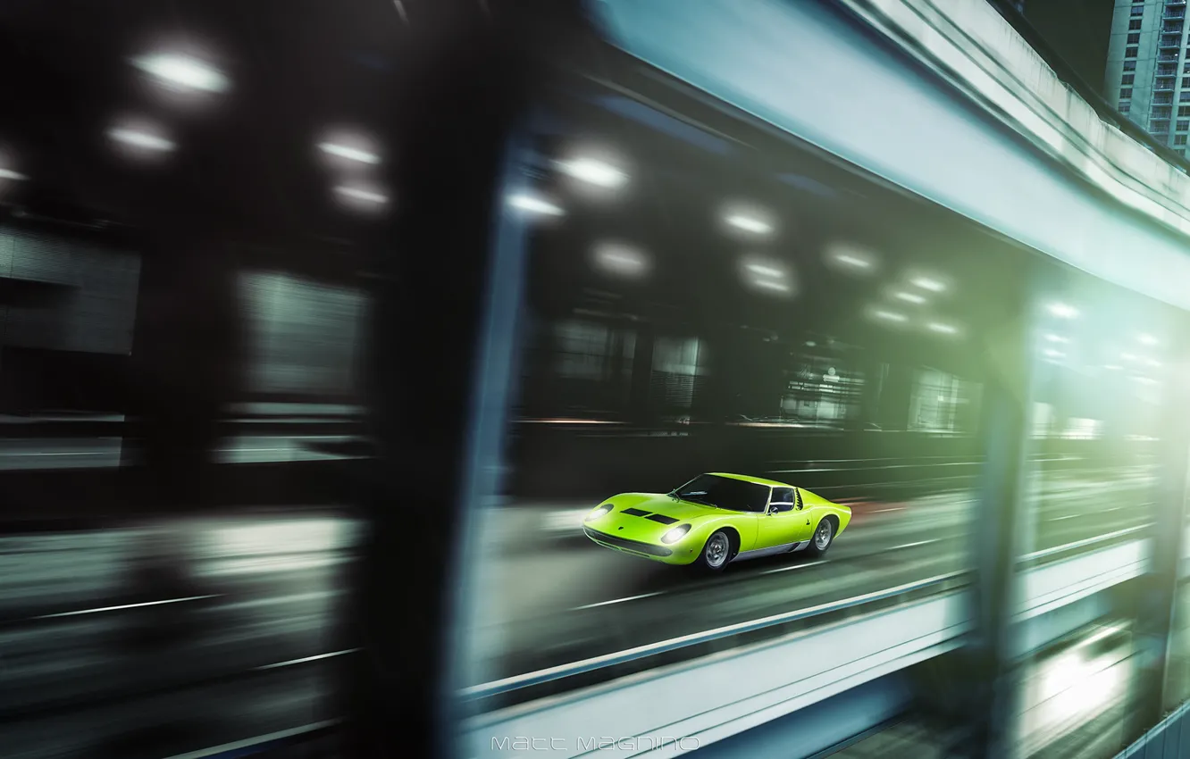 Photo wallpaper Color, Auto, Lamborghini, Green, Machine, Car, 1968, Supercar