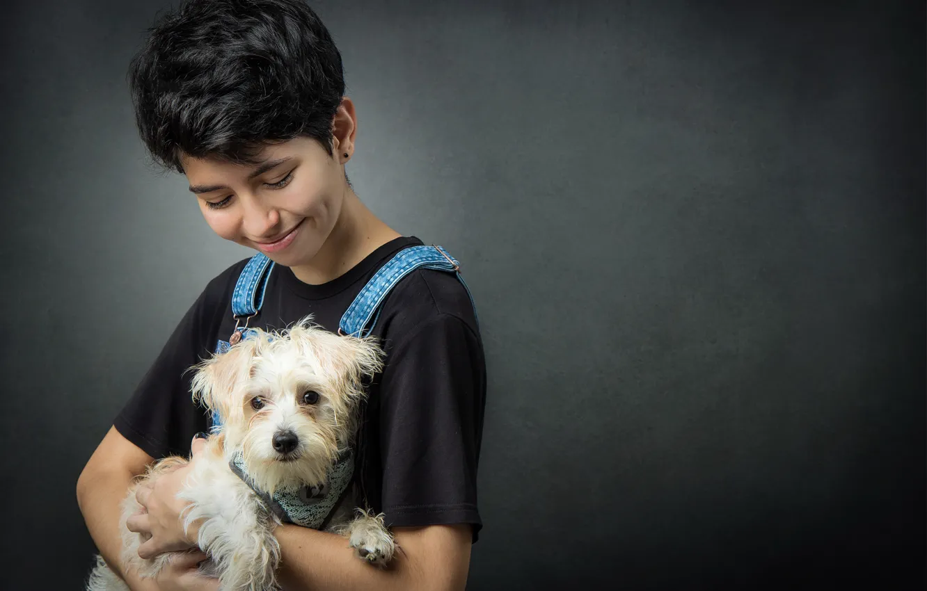 Photo wallpaper mood, dog, boy