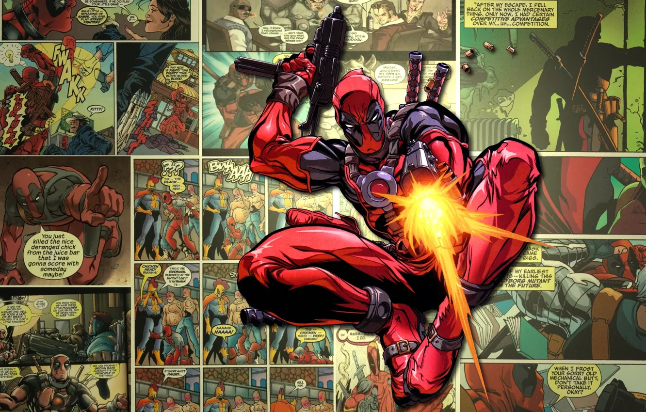 Photo wallpaper weapons, mask, shots, marvel, comic, comics, deadpool, super hero