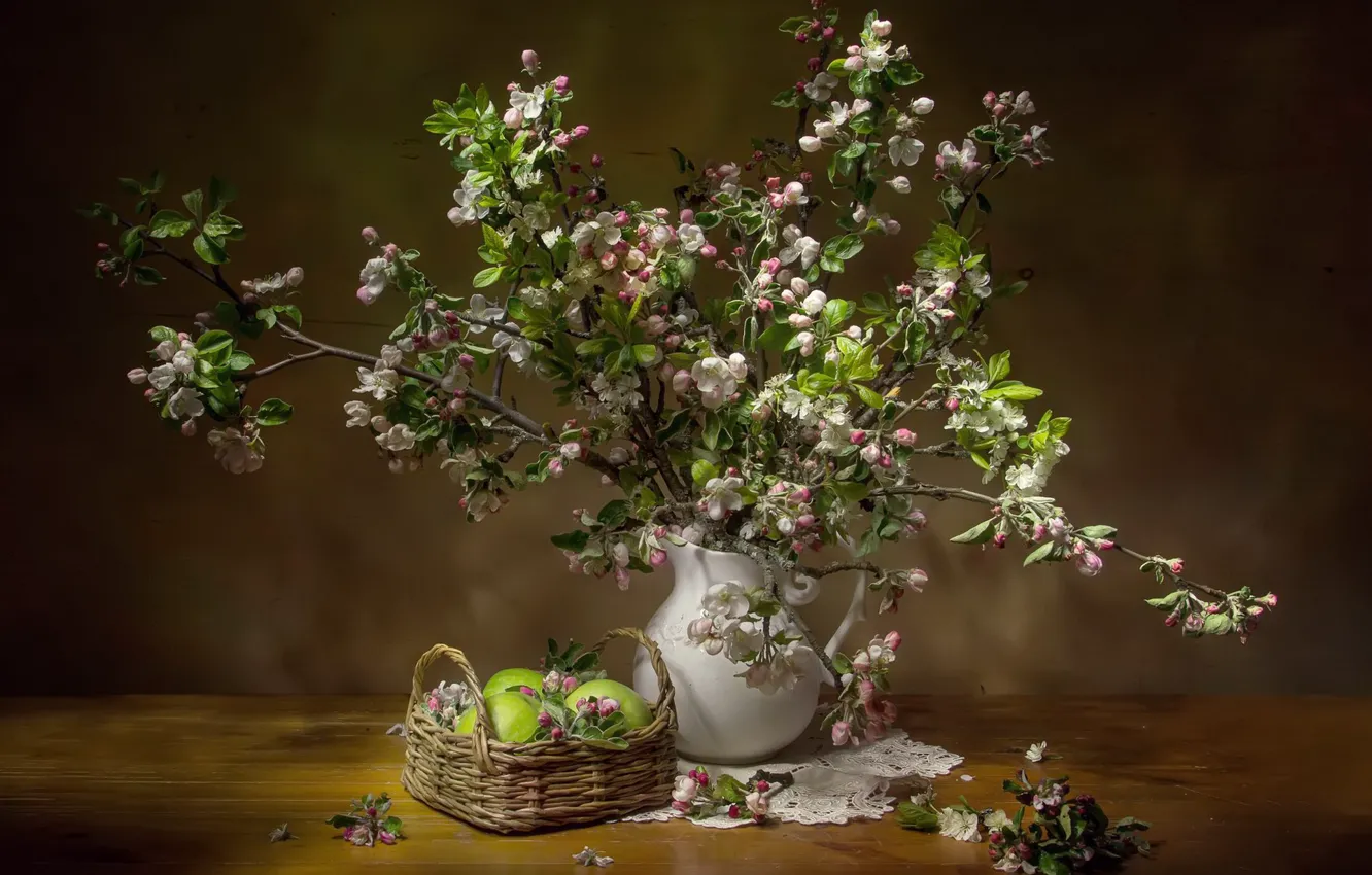 Photo wallpaper flowers, apples, bouquet, still life, Apple blossoms