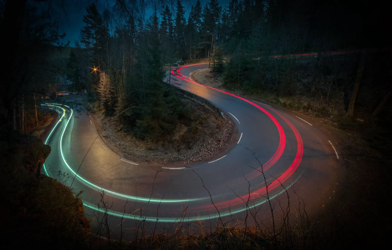 Photo wallpaper road, night, track, loop