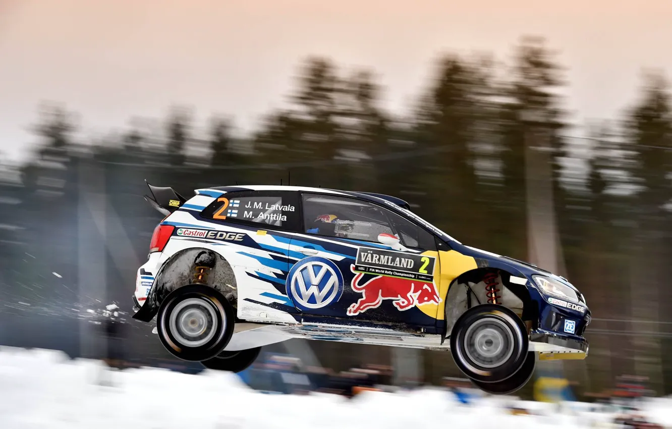 Photo wallpaper Volkswagen, Jump, Profile, Sweden, WRC, Rally, Polo, Latvala