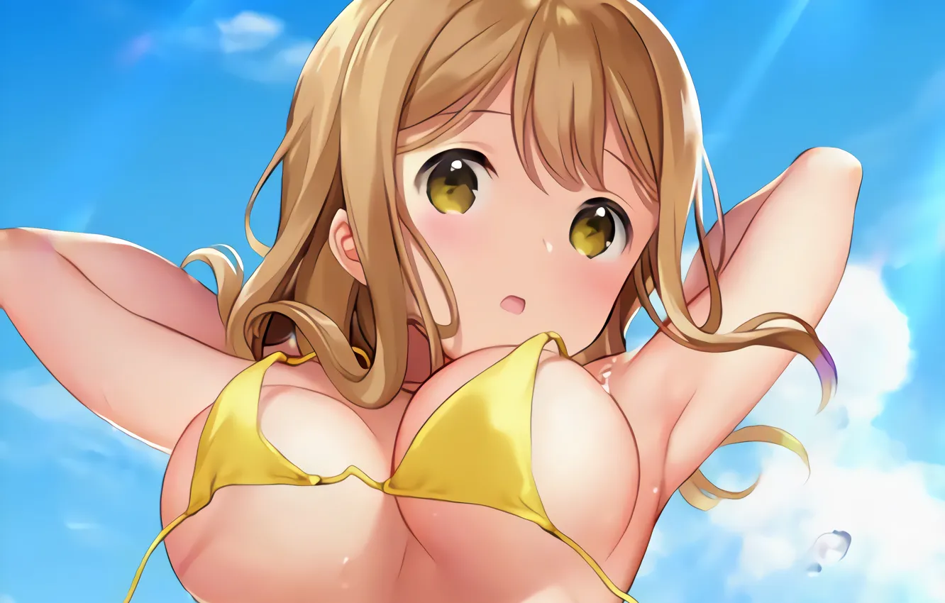 Photo wallpaper girl, sexy, wet, cleavage, long hair, boobs, anime, beautiful