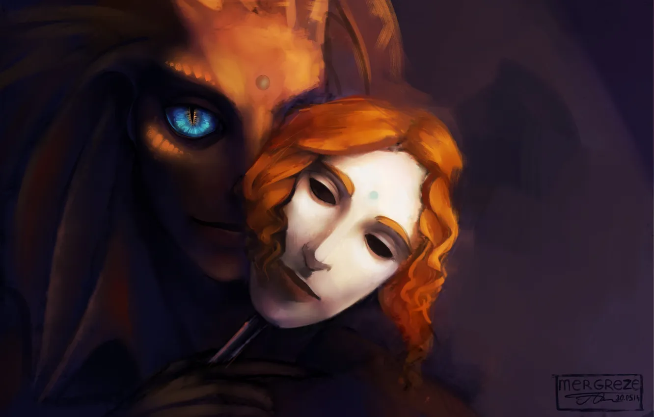 Photo wallpaper look, fiction, being, mask, art, blue eyes