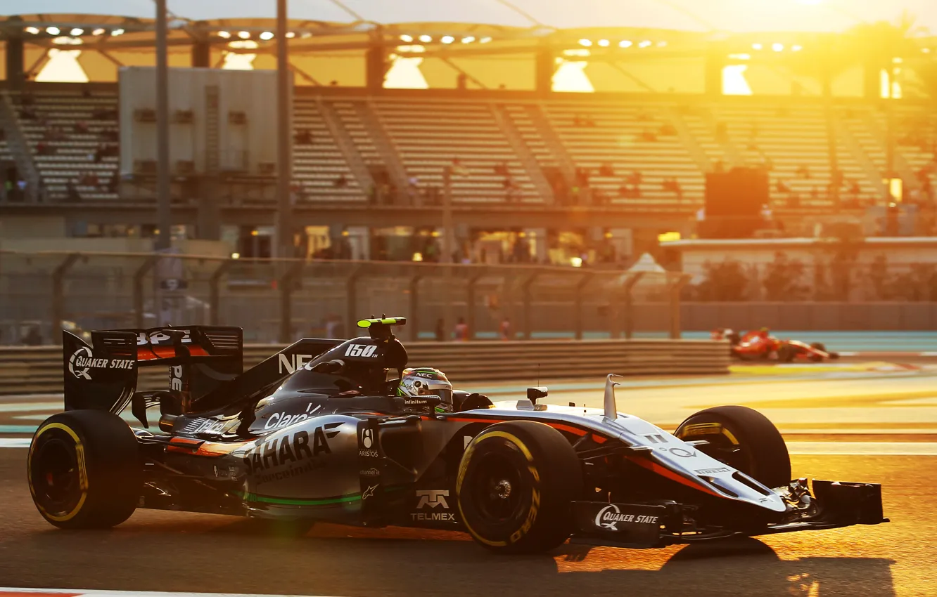 Photo wallpaper Sunset, Formula 1, Sahara, Force India, Sergio Perez