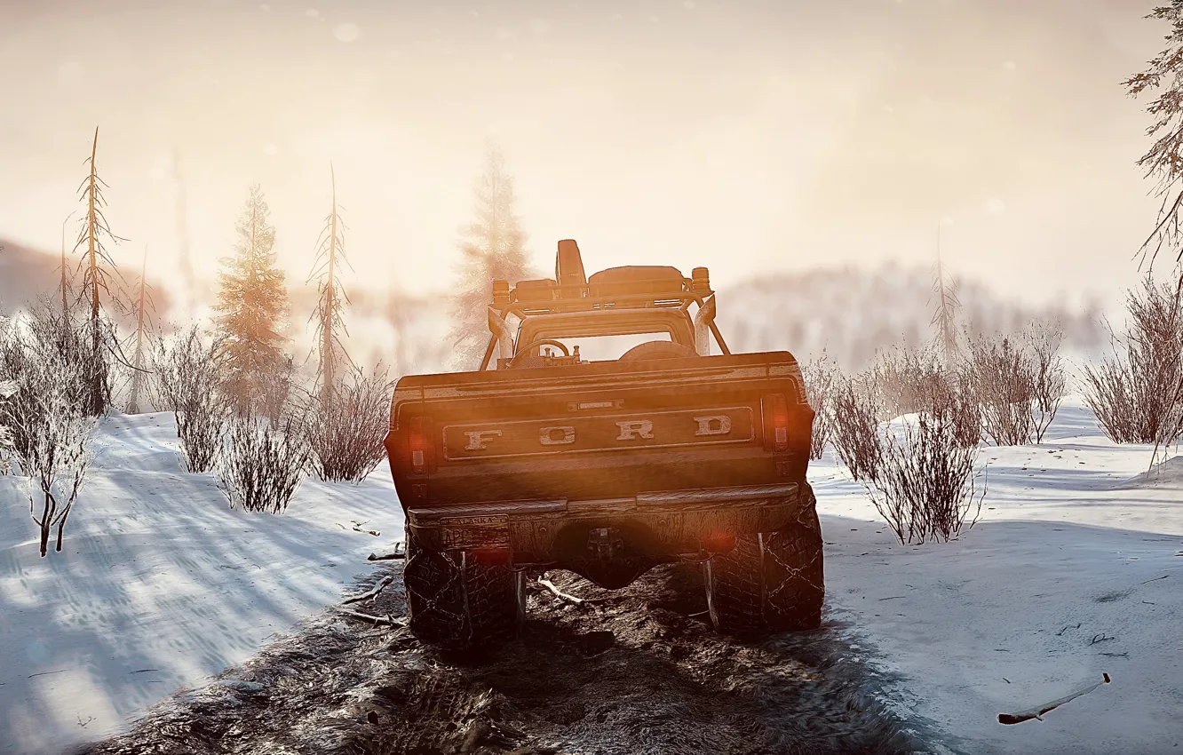 Photo wallpaper HDR, Alaska, Winter, Snow, Game, Trees, Cold, Sunlight