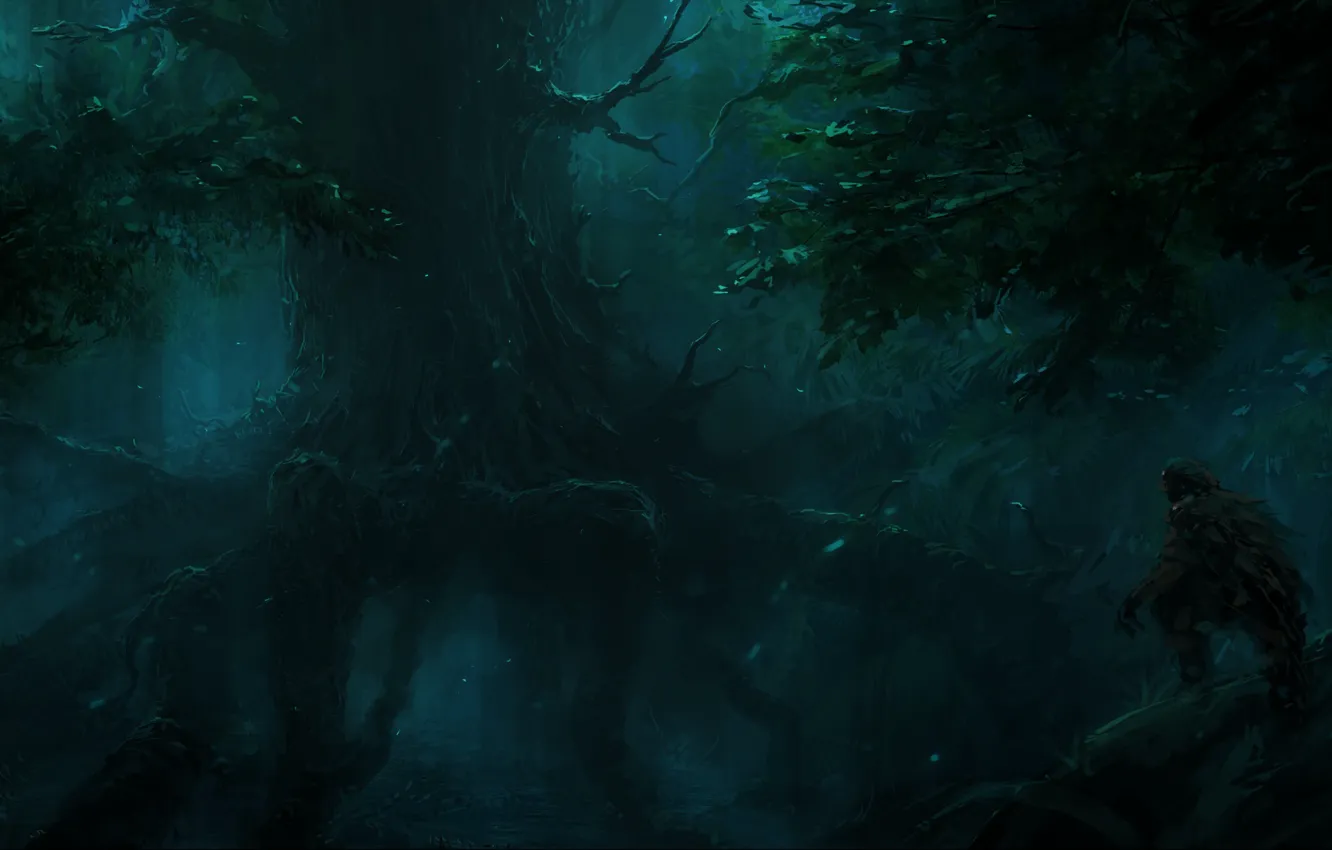 Photo wallpaper tree, the darkness, root, ChrisCold, Hunter In The Dark Forest