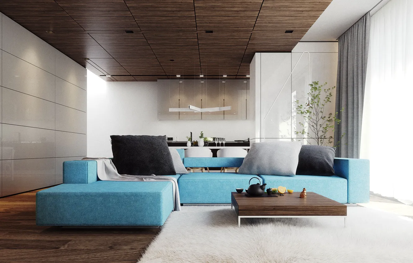 Photo wallpaper design, interior, kitchen, sofa, living room, dining room