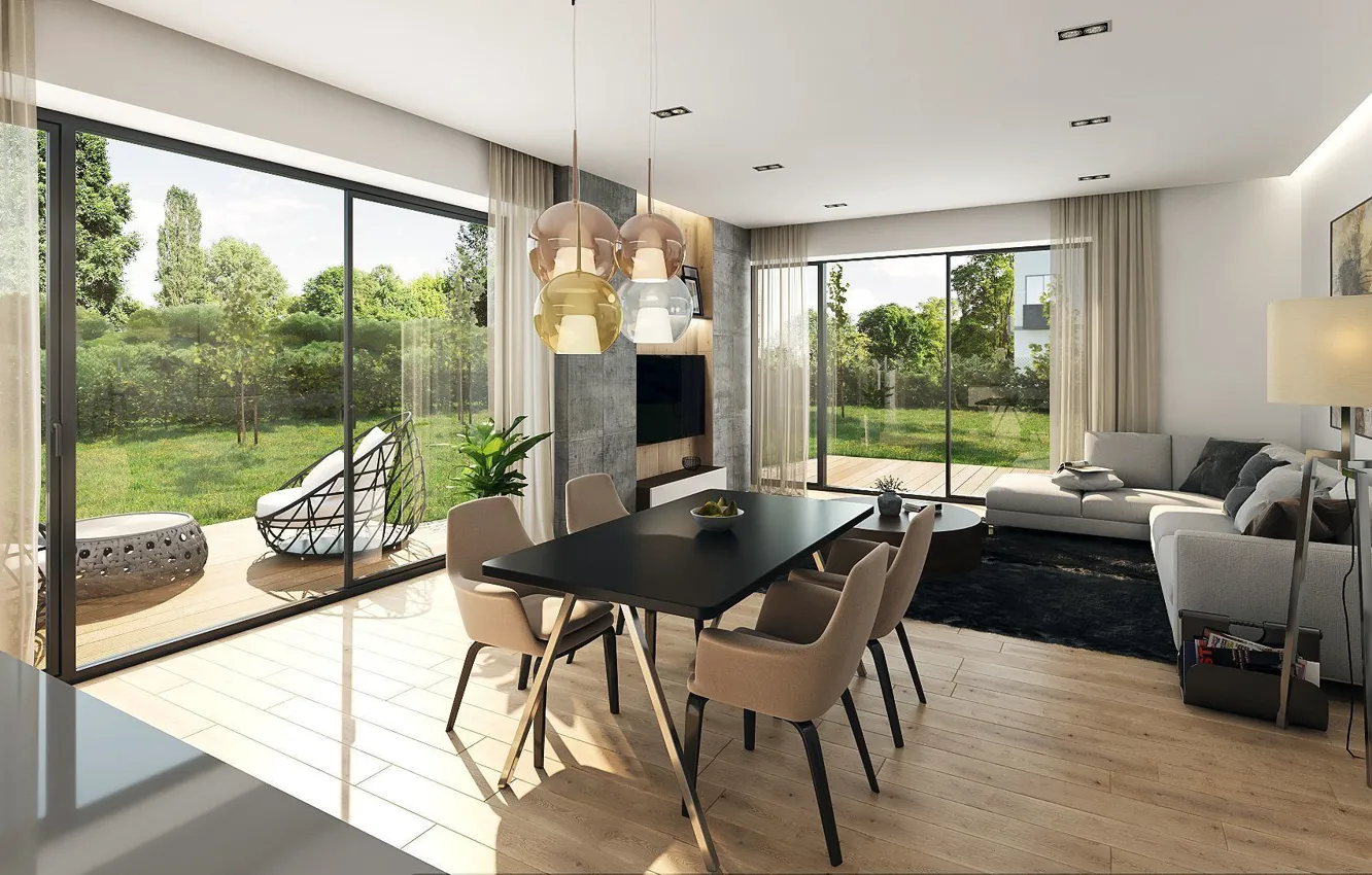 Photo wallpaper interior, terrace, living room, dining room
