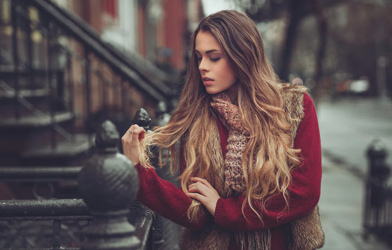 Photo wallpaper pose, model, portrait, hands, makeup, scarf, hairstyle, beauty