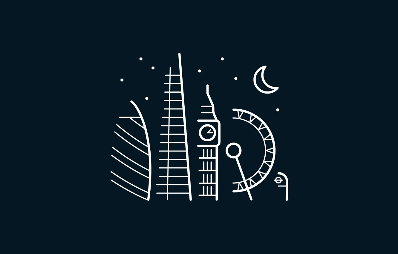 Photo wallpaper moon, stars, London, London Eye, digital art, Big Ben, artwork, architecture