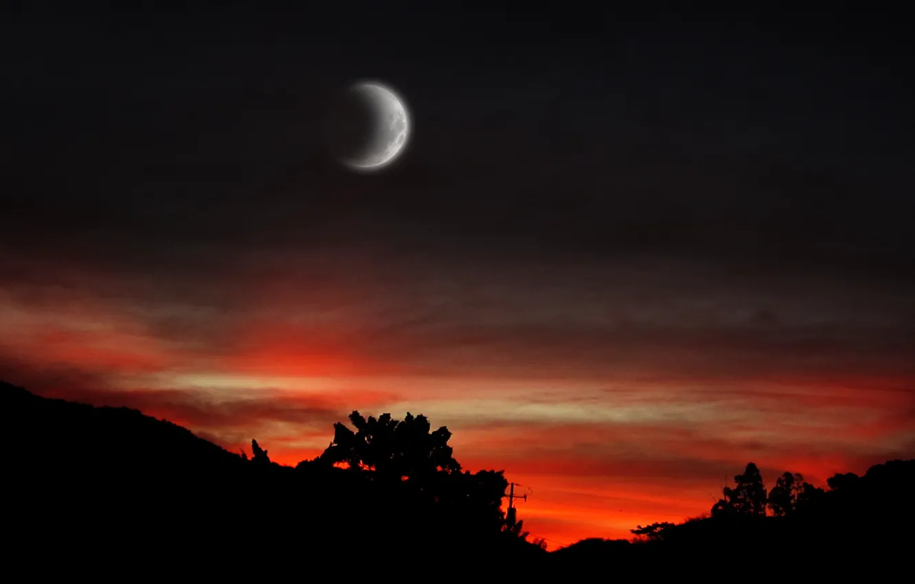 Photo wallpaper moon, sunset, nihgt