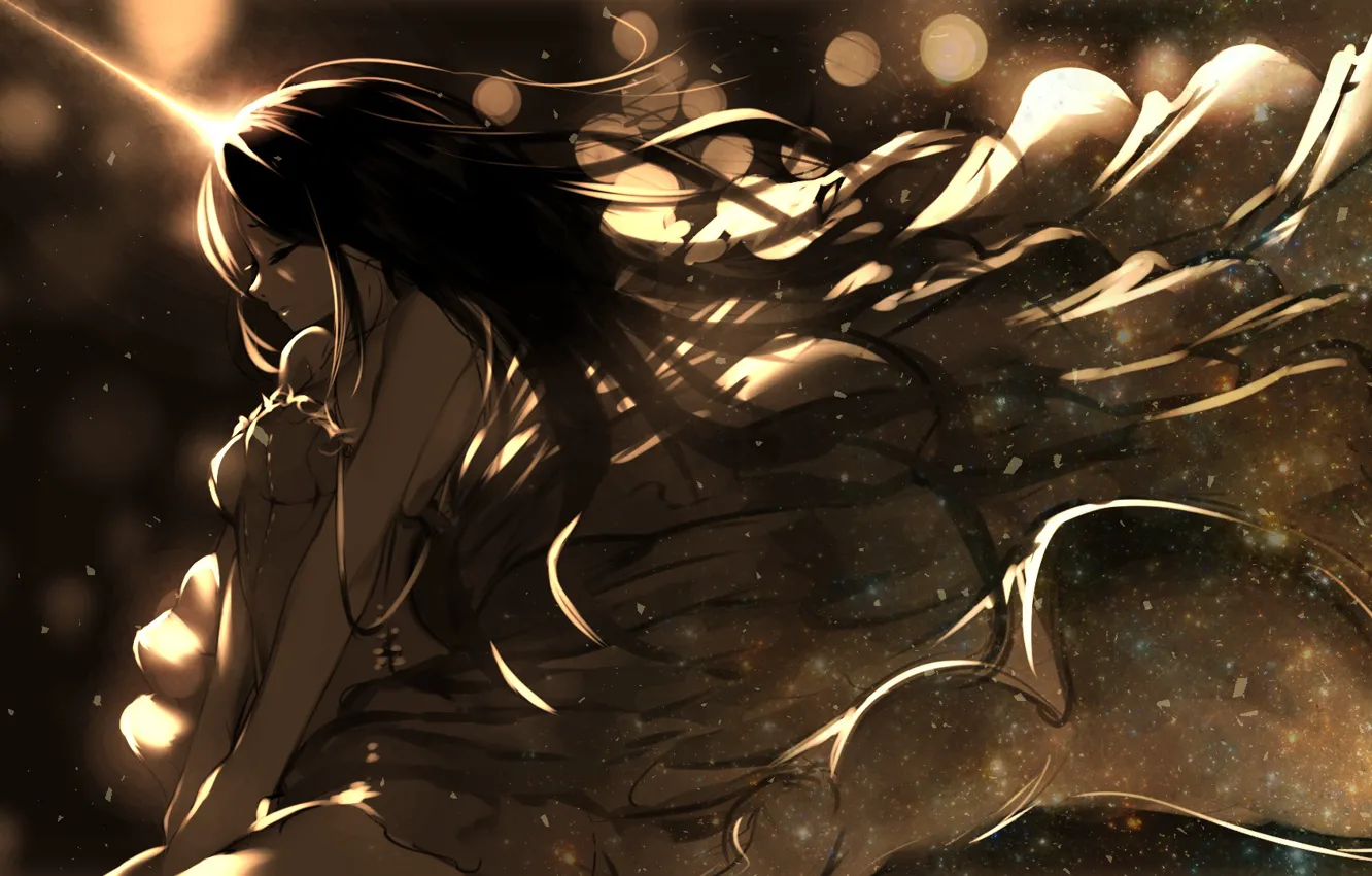 Photo wallpaper space, glow, art, horns, smile, girl