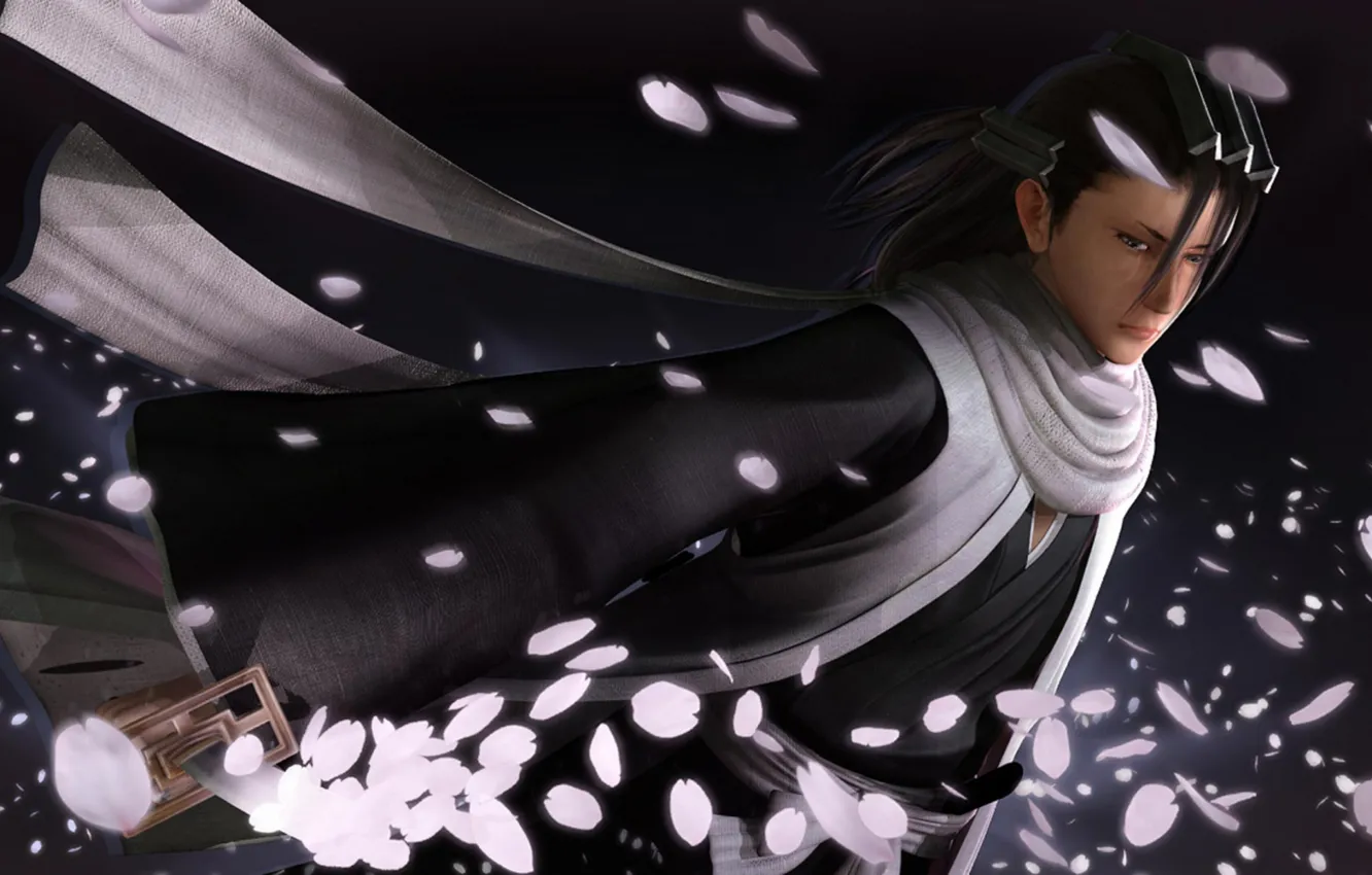 Photo wallpaper weapons, art, captain, Anime, Bleach, Bleach, cherry blossoms, Kuchiki Byakuya