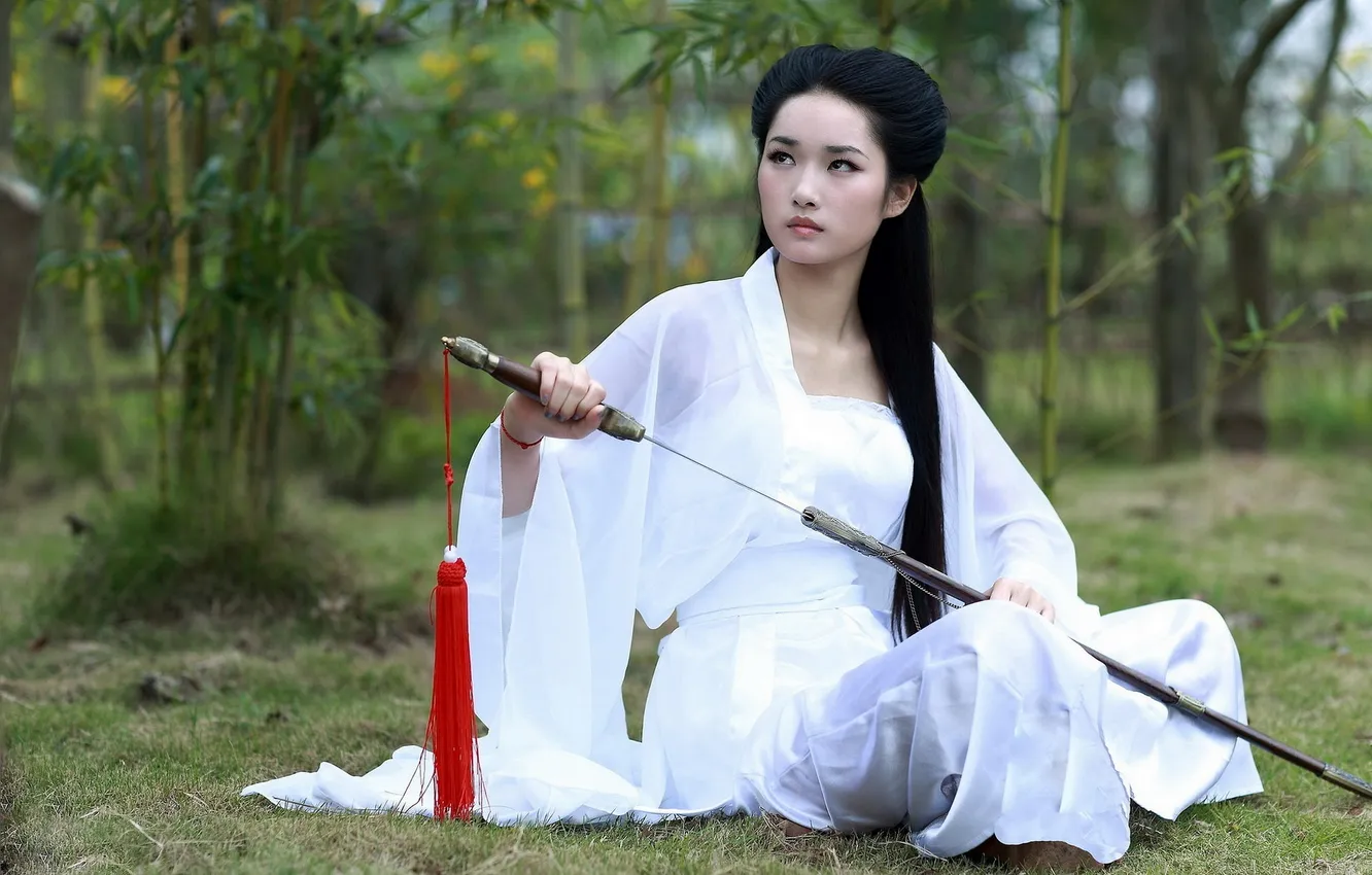Photo wallpaper girl, background, sword