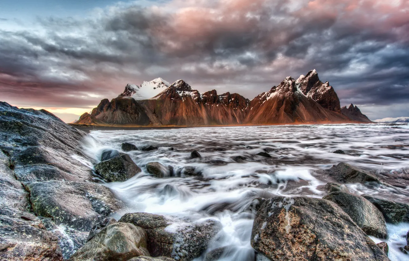 Photo wallpaper sea, mountains, Iceland