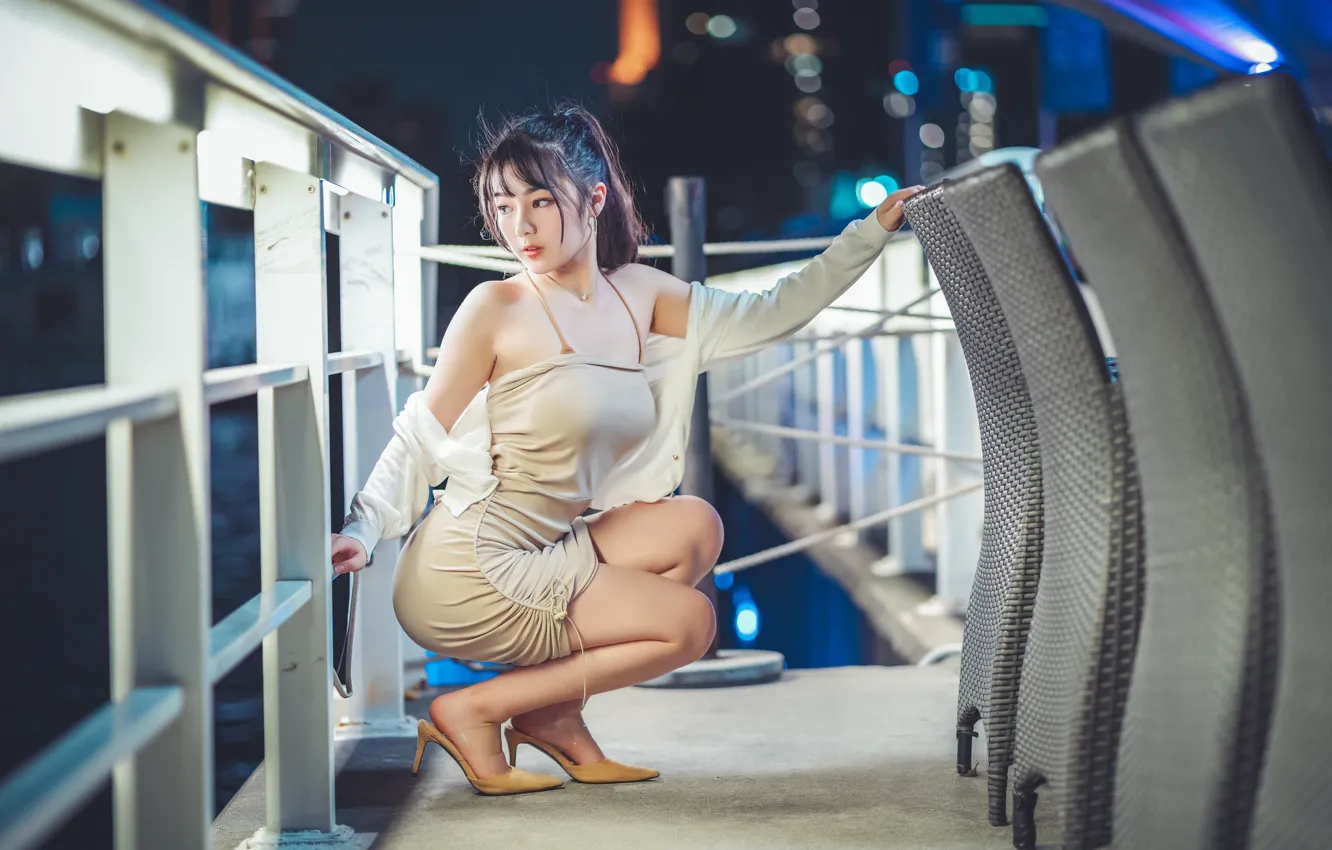 Photo wallpaper girl, face, pose, body, figure, dress