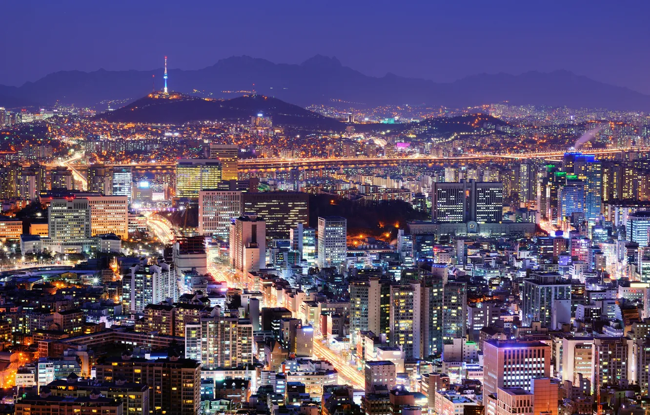 Photo wallpaper night, the city, lights