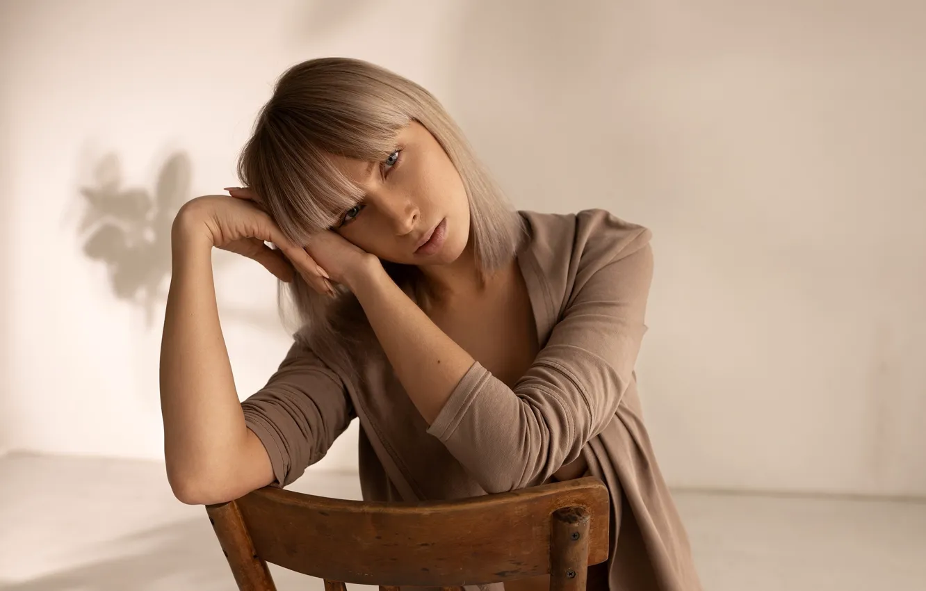 Photo wallpaper look, pose, room, wall, model, portrait, makeup, hairstyle