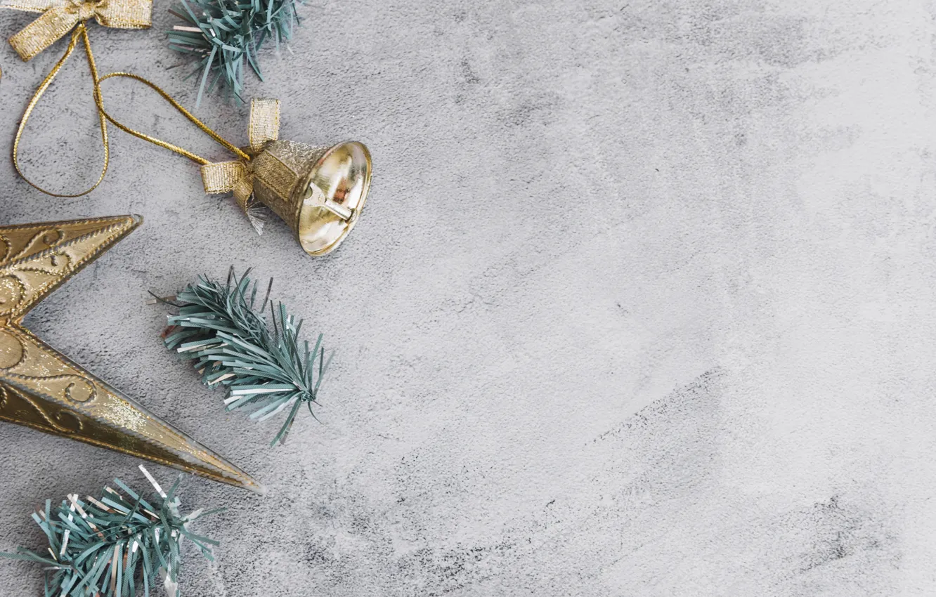 Photo wallpaper stars, background, toy, new year, texture, Christmas, grey background, bells