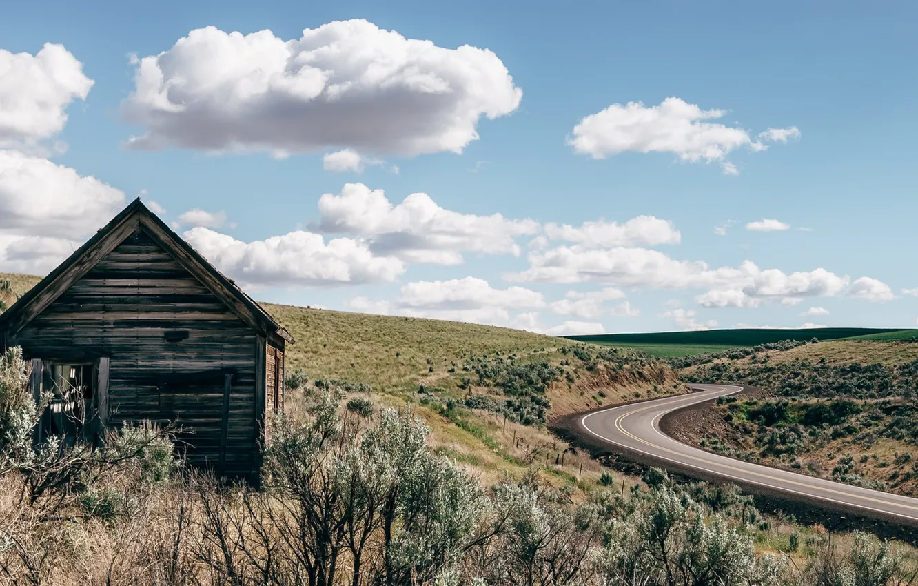 Photo wallpaper road, field, home