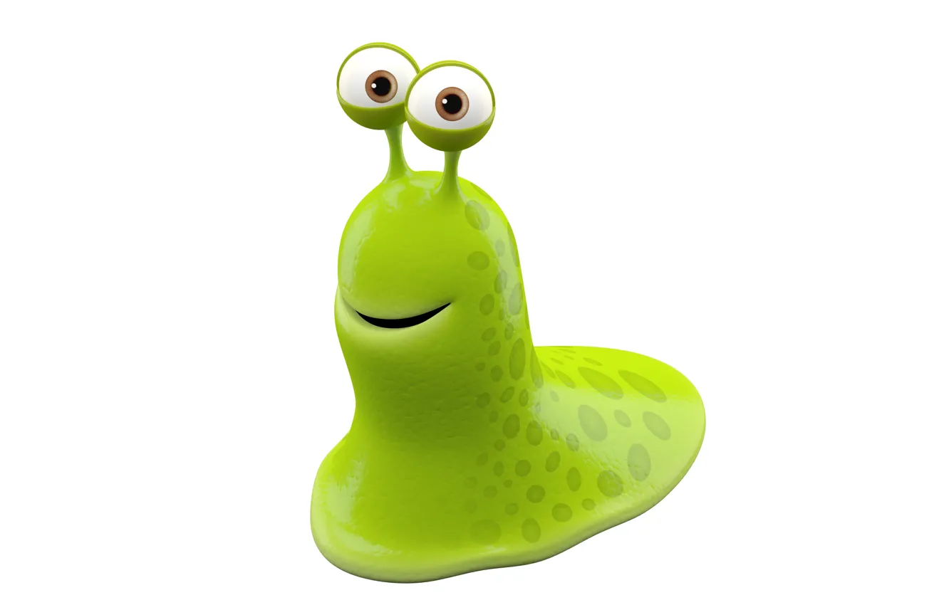 Photo wallpaper joy, bright smiling monster on a white background, monster green slug