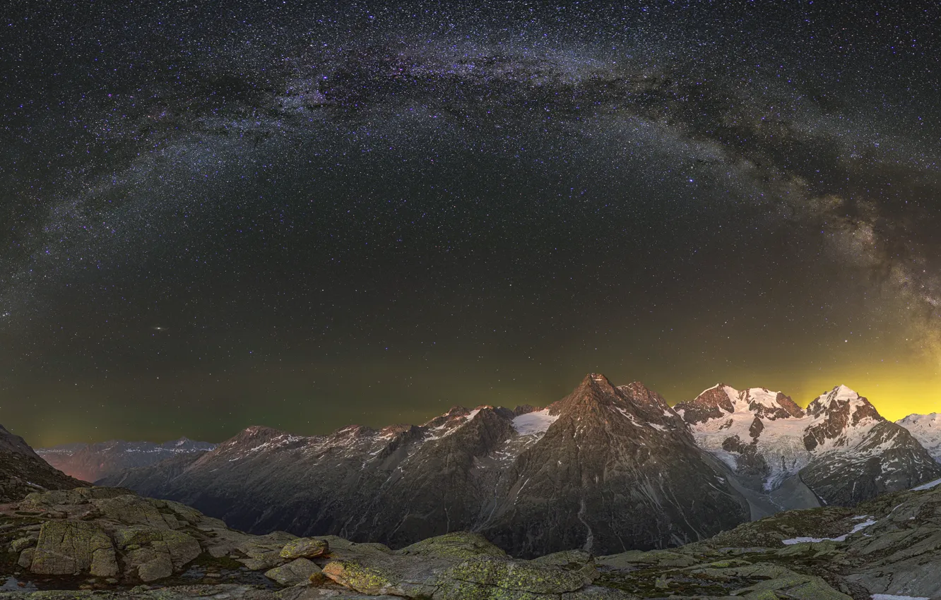 Photo wallpaper mountains, night, Alps, panorama