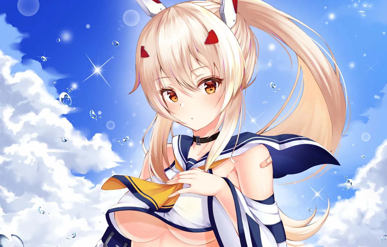 Photo wallpaper girl, sexy, cleavage, long hair, boobs, anime, beautiful, ponytail