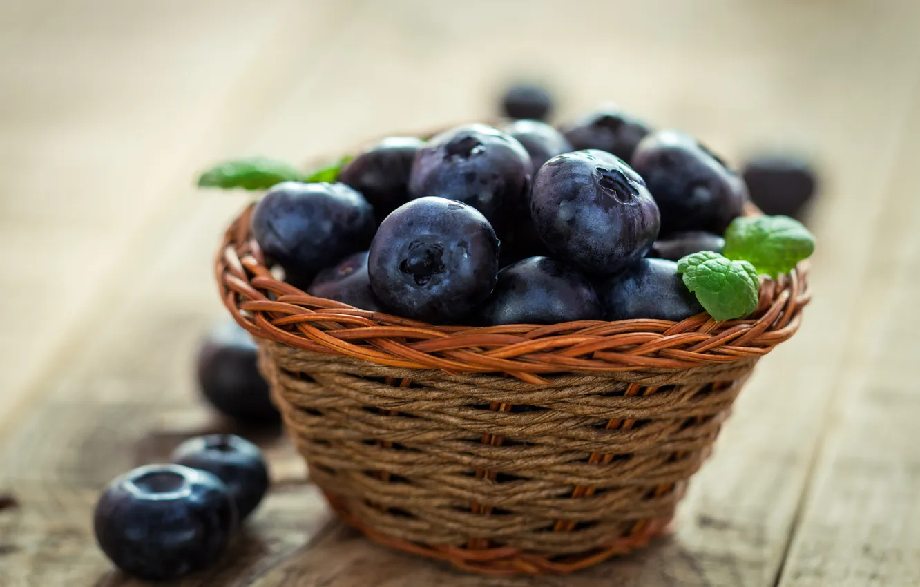 Photo wallpaper berries, blueberries, basket, fresh, blueberry, blueberries, berries