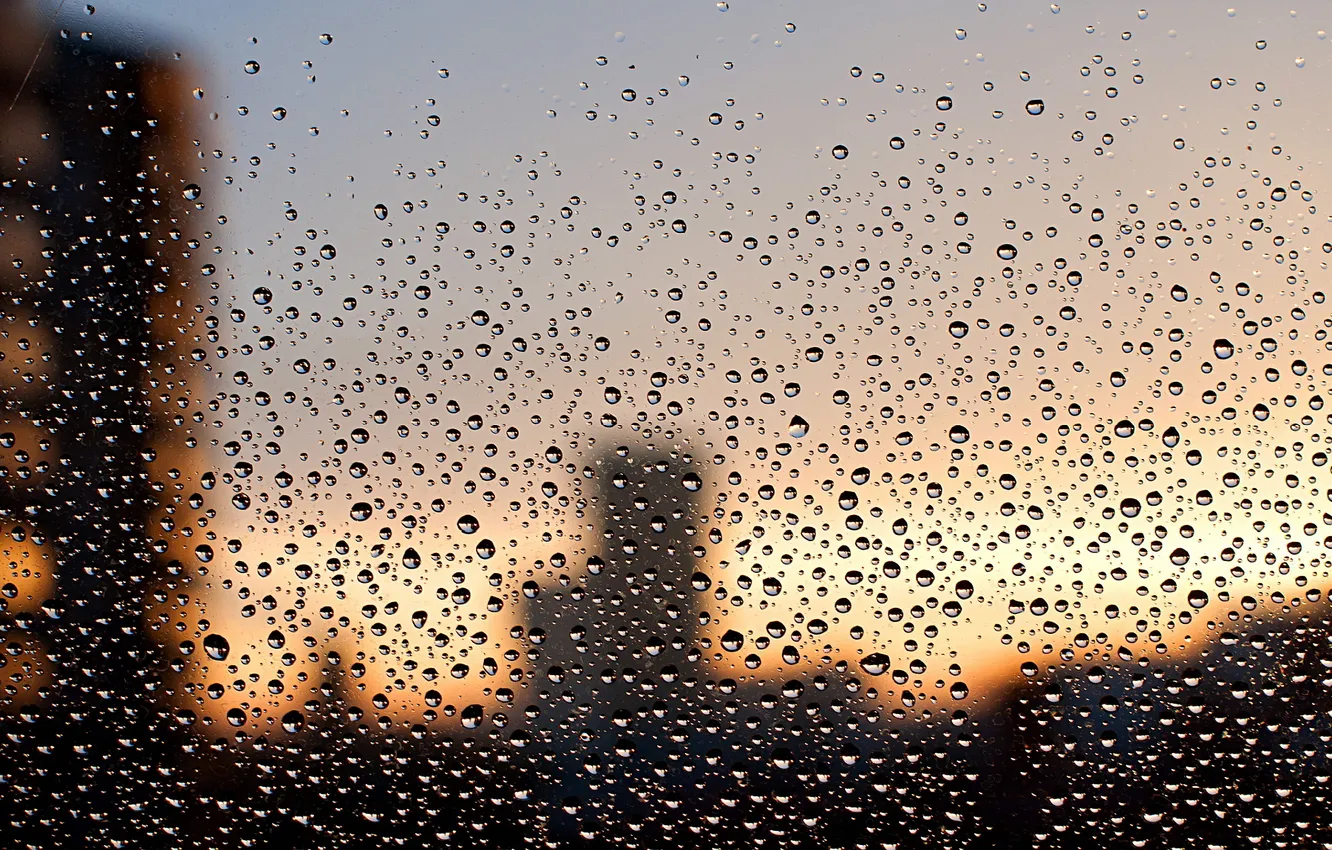 Photo wallpaper glass, drops, the city, rain, window