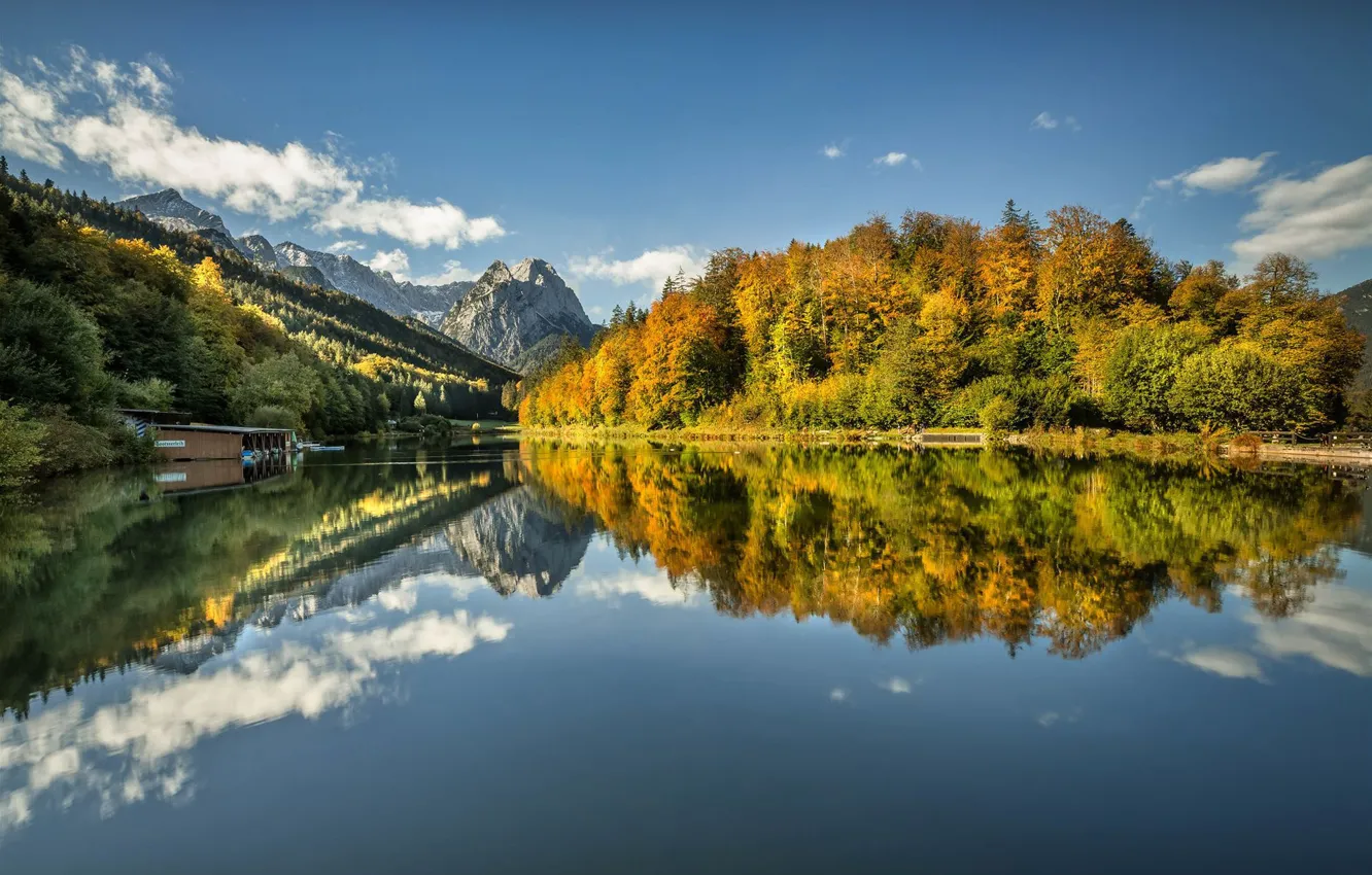 Photo wallpaper autumn, forest, mountains, lake, reflection, Germany, Bayern