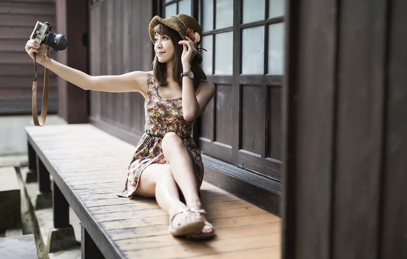 Photo wallpaper girl, camera, Asian